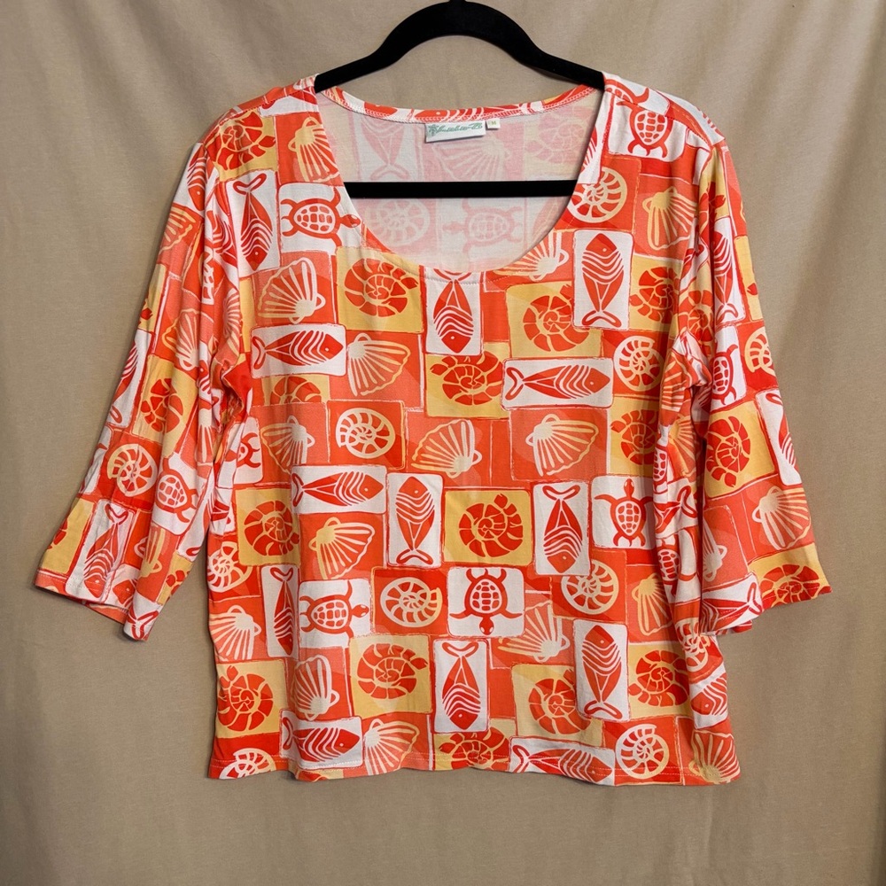 Lulu B Beach-Theme Short-Sleeve Multicolor Top